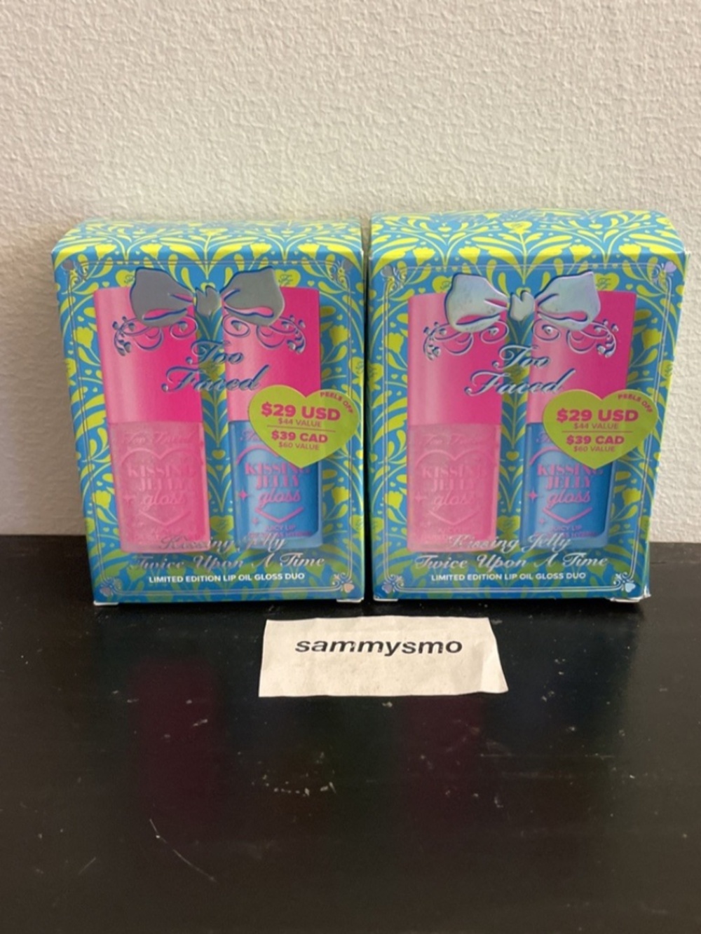 Too Faced Kissing Jelly Lip Oil Gloss Duo Set Full Size Limited Edition x2 boxes
